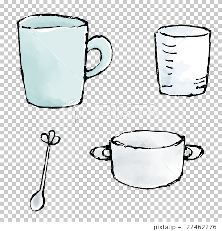 マグカップ、計量カップ、ティースプーン、両手鍋 マグカップ、計量カップ、ティースプーン、両手鍋 122462276