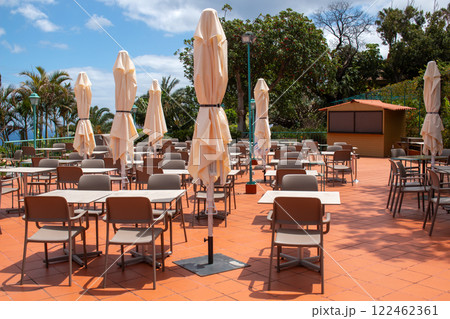 Empty restaurant on a terrace, Madeira, Portugal Empty restaurant on a terrace, Madeira, Portugal 122462361