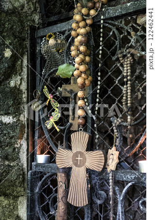 Religious and Christian objects and candles on the Munich Way of St. James, Bavaria, Germany 122462441