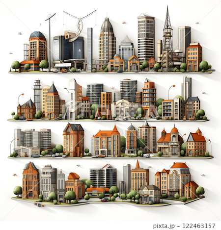 city architecture cityscape urban building modern illustration generativeai. isometric line town street exterior downtown design landscape construction district house. 122463157