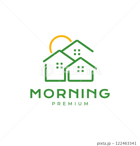 housing cottage village sunrise morning minimalist style clean simple line logo design vector icon illustration housing cottage village sunrise morning minimalist style clean simple line logo design vector icon illustration 122463341