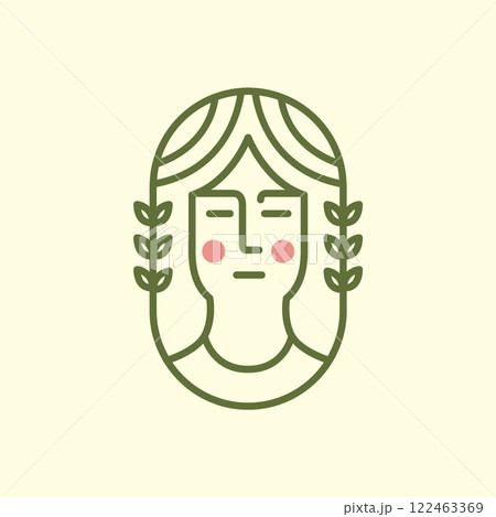 woman portrait long hair beauty feminine rounded nature leaves lines simple style minimalist sticker mascot logo design vector icon illustration 122463369