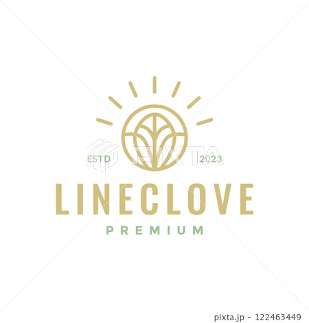 clove smell nature leaves spice cigarette circle geometric minimal line simple logo design vector icon illustration 122463449