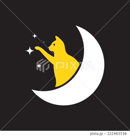 cat pets night crescent stars modern minimal mascot logo vector icon illustration 122463536