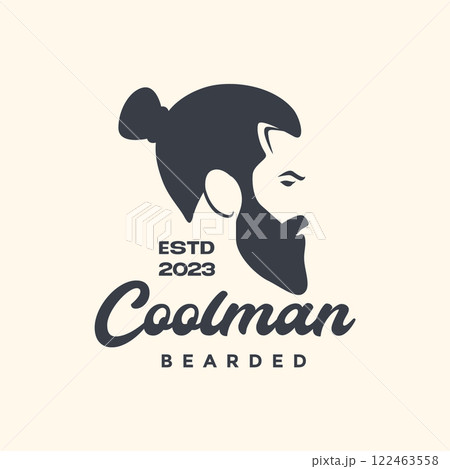 man hairstyle bun bearded barbershop mascot vintage simple logo icon vector illustration man hairstyle bun bearded barbershop mascot vintage simple logo icon vector illustration 122463558