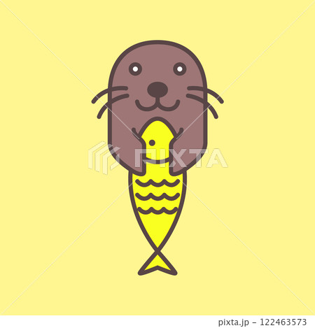seal pup catching fish cute mascot cartoon minimal abstract modern colorful logo icon vector illustration seal pup catching fish cute mascot cartoon minimal abstract modern colorful logo icon vector illustration 122463573