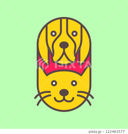 dog and cat pets colorful modern geometric rounded mascot cartoon logo icon vector illustration 122463577