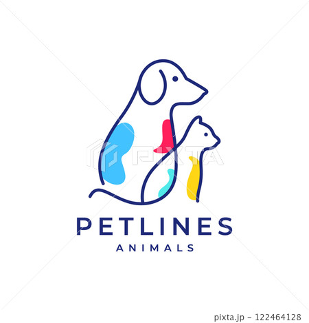 dog and cat pets lines art colorful abstract modern simple mascot cartoon logo icon vector illustration 122464128