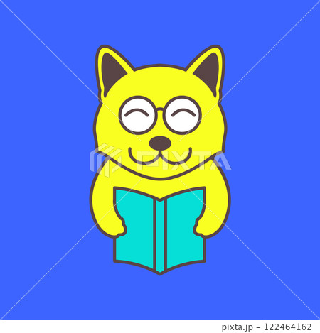 cat or dog pets reading book studies smart mascot cartoon cute happy colorful logo vector icon illustration 122464162