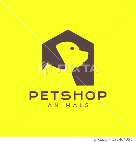 dog pets home house cage pet shop minimal modern mascot simple logo vector icon illustration 122464386