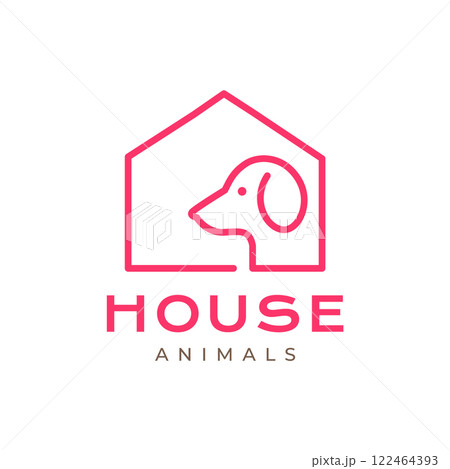 dog home pets house pet shop cage modern minimal lines mascot logo vector icon illustration 122464393