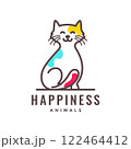 cat pets lines art colorful abstract modern mascot cartoon smile happy cute logo vector icon illustration 122464412