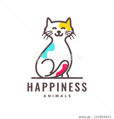 cat pets lines art colorful abstract modern mascot cartoon smile happy cute logo vector icon illustration cat pets lines art colorful abstract modern mascot cartoon smile happy cute logo vector icon illustration 122464412