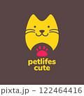 cat pets paw flat mascot cartoon simple modern cute logo vector icon illustration 122464416