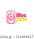 dog lover pets heart care lines minimal square modern mascot logo vector icon illustration 122464417