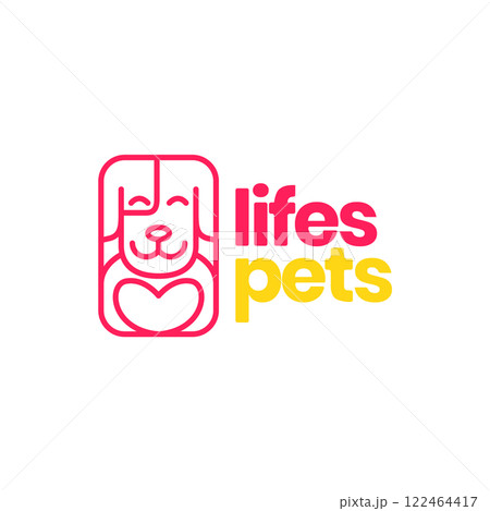 dog lover pets heart care lines minimal square modern mascot logo vector icon illustration 122464417