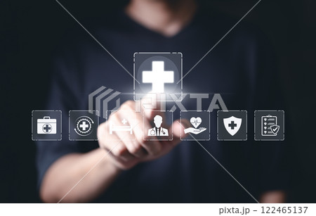 Health and medical insurance concept. Health icon with medical symbols represents healthcare, insurance, and medical services. healthcare technology and digital health management. life Insurance, Health and medical insurance concept. Health icon with medical symbols represents healthcare, insurance, and medical services. healthcare technology and digital health management. life Insurance, 122465137