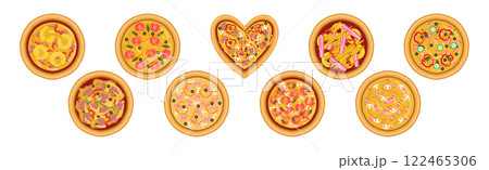 Tasty Pizza with Dough Crust and Topping Vector Set Tasty Pizza with Dough Crust and Topping Vector Set 122465306