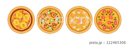 Tasty Pizza with Dough Crust and Topping Vector Set Tasty Pizza with Dough Crust and Topping Vector Set 122465308