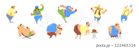 Funny Man Character with Fat Belly Engaged in Different Activity Vector Set Funny Man Character with Fat Belly Engaged in Different Activity Vector Set 122465314