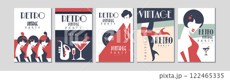 Retro Vintage Party Invitation Card or Poster Vector Set 122465335