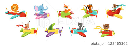 Cute Animal Fly Plane and Aircraft Vector Set Cute Animal Fly Plane and Aircraft Vector Set 122465362