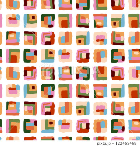 Geometric mosaic summer seamless pattern. Vector abstract hand drawn design with square shapes, modern colorful print 122465469