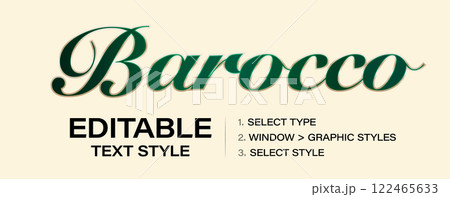 Baroque graphic style template, classic premium editable text effect, green aith gold. Customizable tweaking contour style and color. Vector illustration. Baroque graphic style template, classic premium editable text effect, green aith gold. Customizable tweaking contour style and color. Vector illustration. 122465633