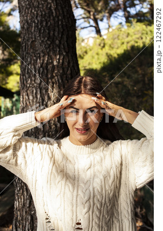 young pretty brunette woman on sea coast, lifestyle people concept young pretty brunette woman on sea coast, lifestyle people concept 122467292