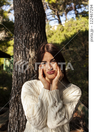 young pretty brunette woman on sea coast, lifestyle people concept 122467294