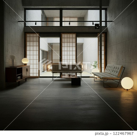 モダンデザイン、ミニマムデザイン、リビングルーム 122467967