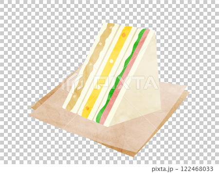 Illustration of a triangular sandwich on a paper napkin, watercolor version 122468033