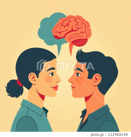 Two individuals stand face to face, sharing a...のイラスト素材 [122468149] - PIXTA