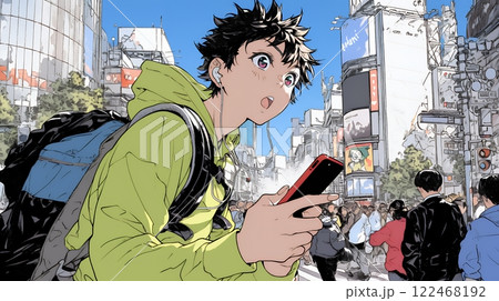 スマホの画面を見て驚いている若い男性
