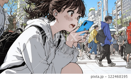 スマホの画面を見て驚いている若い女性