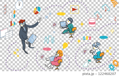 ICT 教育講師和在課堂上教學的在職成人的符號圖示集的庫存插圖材料 ICT 教育講師和在課堂上教學的在職成人的符號圖示集的庫存插圖材料 122468207