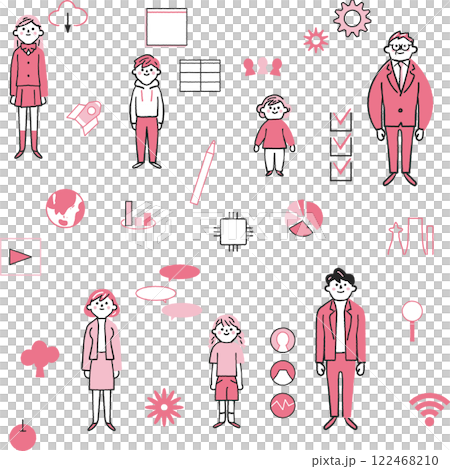 Stock illustration of a set of symbolic icons of people of various ages and IT 122468210