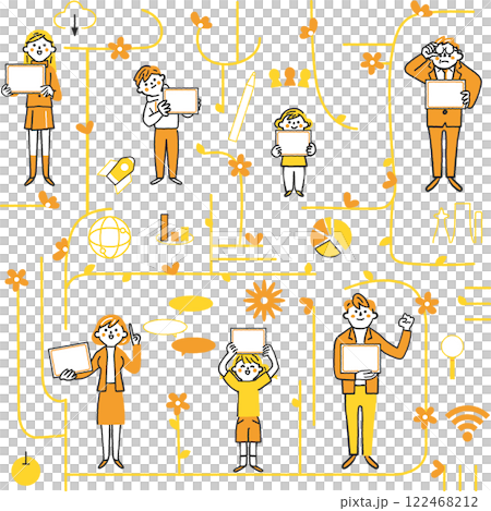 ICT教育とネットワークで繋がる人々　ITのシンボリックなアイコンのセットのストックイラスト素材 122468212