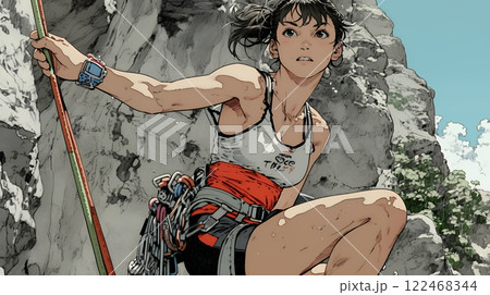 ロッククライミングをしている若い女性