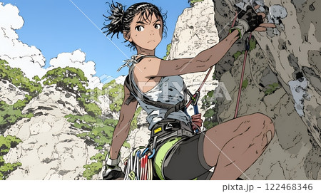ロッククライミングをしている若い女性