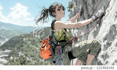 ロッククライミングをしている若い女性