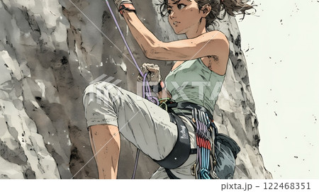 ロッククライミングをしている若い女性