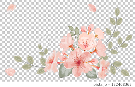 水彩櫻花與植物框架 122468365