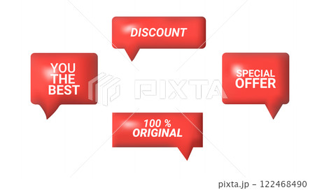 3D speech bubbles different shapes message icon. Square and Rectangle with Text. For social media advertising posters. Vector isolated set. 3D speech bubbles different shapes message icon. Square and Rectangle with Text. For social media advertising posters. Vector isolated set. 122468490