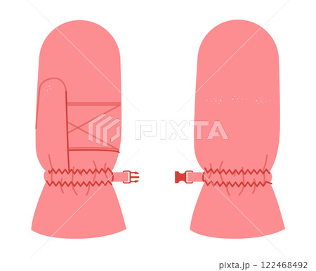 Snowboarding Gloves Mittens pink cartoon Fashion hand accessory clothing technical illustration garment. Vector front Snowboarding Gloves Mittens pink cartoon Fashion hand accessory clothing technical illustration garment. Vector front 122468492