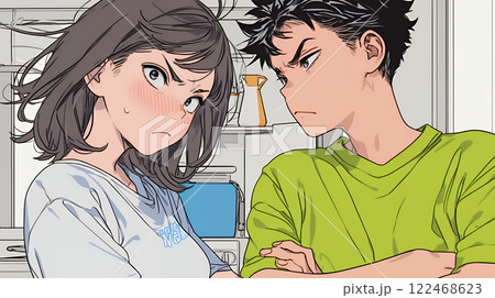 口論している若いカップル（夫婦）