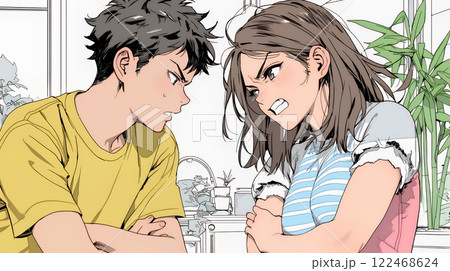 口論している若いカップル（夫婦）