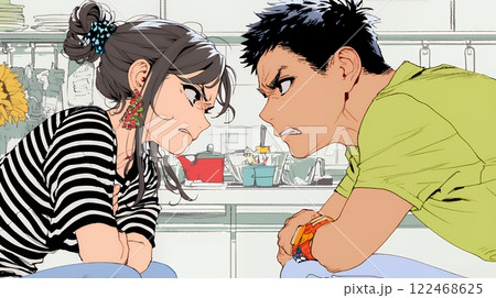 口論している若いカップル（夫婦）