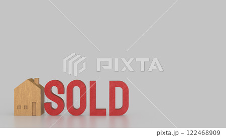 The Toy wood house and red sold text for Property or real estate concept 3d Rendering. 122468909