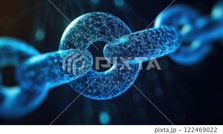 A blue chain with a blue circle in the middle 122469022